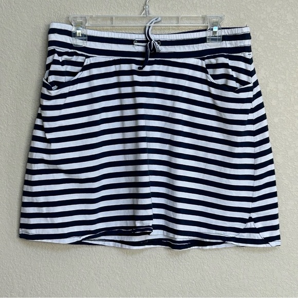 Toad & Co Skirt Navy & White Striped A-Line with Drawstring Waist Women’s Medium - Picture 1 of 6